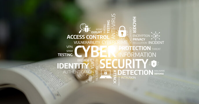 This image showcases various keywords related to cyber security, emphasizing the importance of identity protection, malware detection, and incident response in the digital age. Tessel