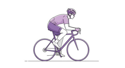 Obraz premium A figure in purple cycling gear rides a purple bicycle on a white background