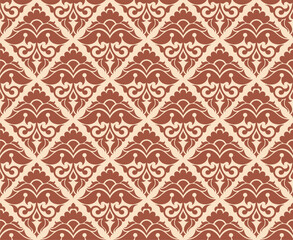 Fototapeta premium Damask Floral Brown and Beige Seamless Pattern Background
