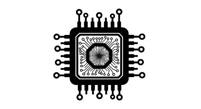 Vector illustration of microchip icon or computer processor symbol on a transparent background
