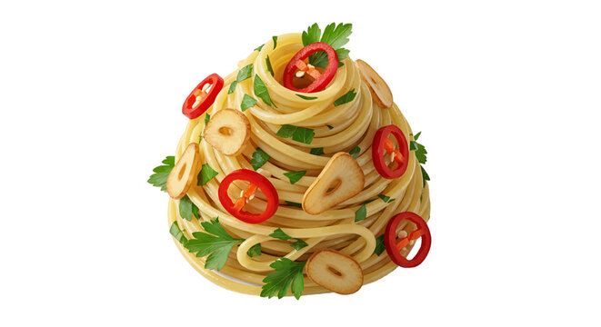 Vector illustration of spaghetti aglio e olio with garlic and chili on a transparent background