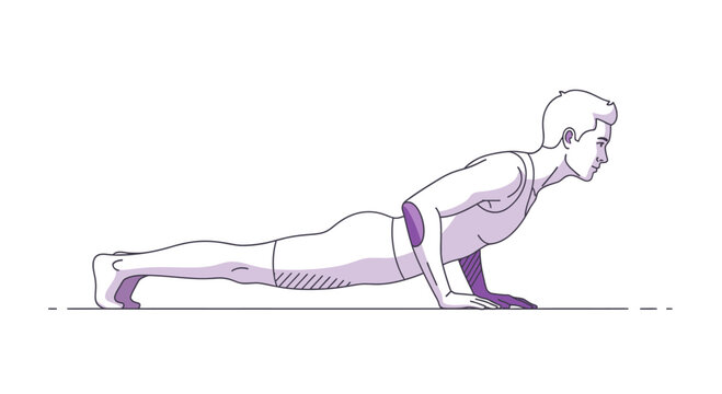 Person in plank position, preparing for push-up on a white background