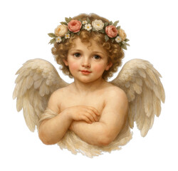 Obraz premium PNG Cherubic angel with floral crown.
