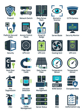 Data Center Network Security and Management Icon Set Collection Digital Assets