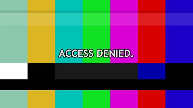 Access denied text on colorful television broadcast test pattern screen