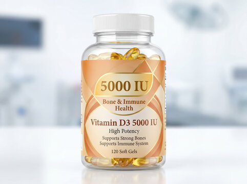 Vitamin D3 supplement bottle for immune support