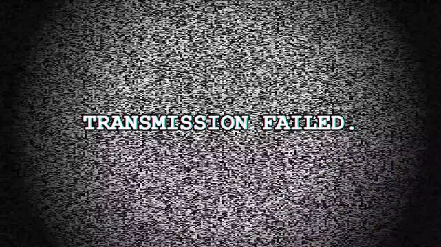 Transmission failed text animation on vintage television static noise