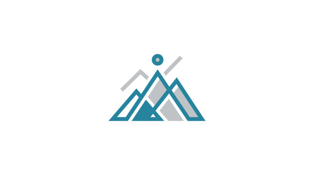 Geometric mountain peak logo with blue and grey.