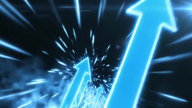 Glowing blue arrows pointing upward for financial growth.
