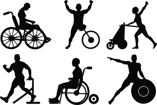 Silhouettes of disabled people and paralympic athletes Vector