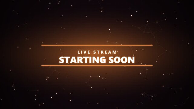 Live stream starting soon animation with glowing particles and grid