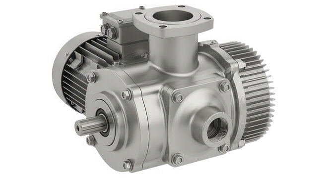Industrial heavy duty metal gear pump for hydraulic machinery systems isolated on transparent background
