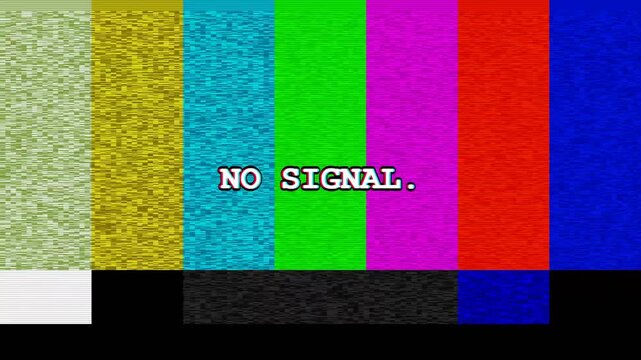 No signal television test pattern with static noise and glitch effect