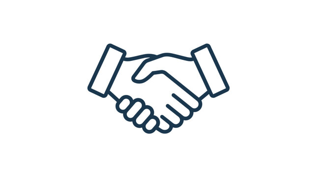 Simple line icon of two hands shaking in agreement.