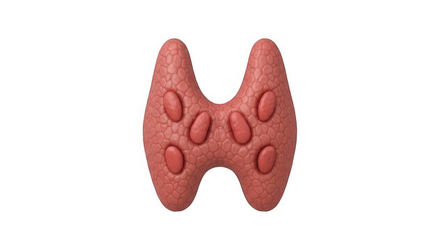 3D render of human thyroid gland with parathyroid glands anatomy isolated on transparent background