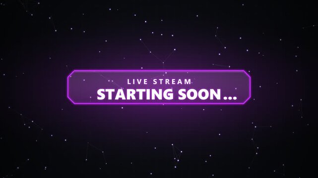 Live stream starting soon neon purple glowing digital interface screen