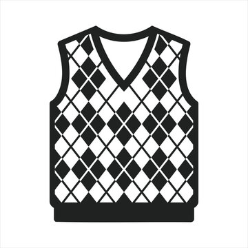 Flat vector illustration of a black and white argyle sweater vest