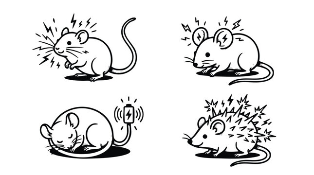 Electric Mouse Illustration Set Hand Drawn Vector Doodles