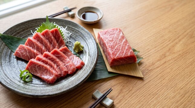 最高級まぐろハラミの刺身と柵 盛り合わせ 和食イメージ