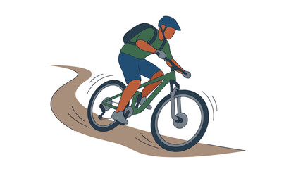 Fototapeta premium Mountain Bike Cyclist Riding Downhill on Trail Illustration Isolated on White Background