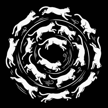 Dynamic cat running animation cycle and motion sequence featuring a feline silhouette leaping in a graceful circular pattern