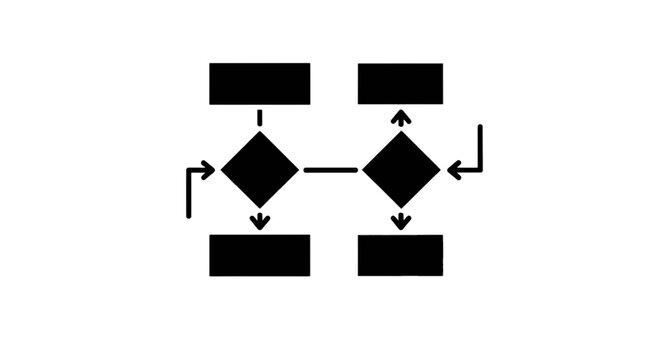 Vector illustration of flowchart diagram with decision diamonds and process rectangles on a transparent background