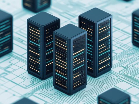 Isometric view of a global cloud infrastructure map with multiple data center locations