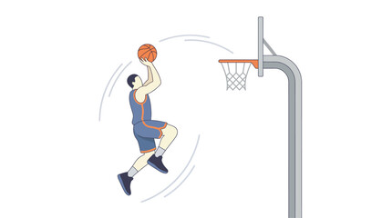 Professional basketball player jumping to score a goal in a hoop vector flat art illustration © Allegra