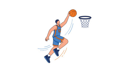 Professional Male Basketball Player Jumping for Slam Dunk Goal Vector Flat Illustration Design © Allegra