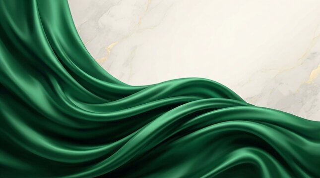 Elegant Abstract Flowing Emerald Green Fabric Background