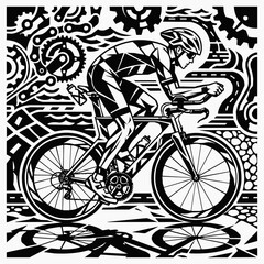 Fototapeta premium Dynamic Cyclist Racing on a Road Bike with Mechanical Gears and Chain, Capturing the Essence of a Professional Athlete in Motion