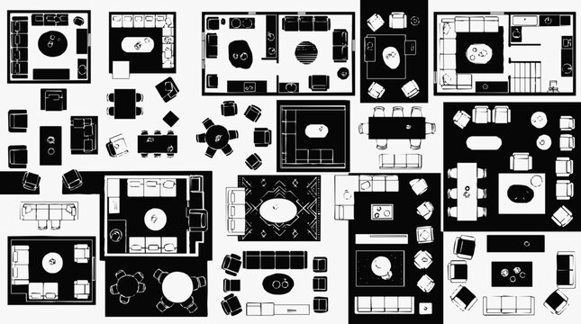 High-Quality Architectural Symbols for Furniture Layout and Interior Design Including Modern Floor Plan Templates and Restaurant Seating Arrangements.
