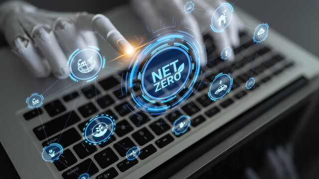 AI-assisted net zero and sustainability concepts with environmental balance, digital sustainability , green energy goals, and eco-conscious digital business transformation for future. Entice