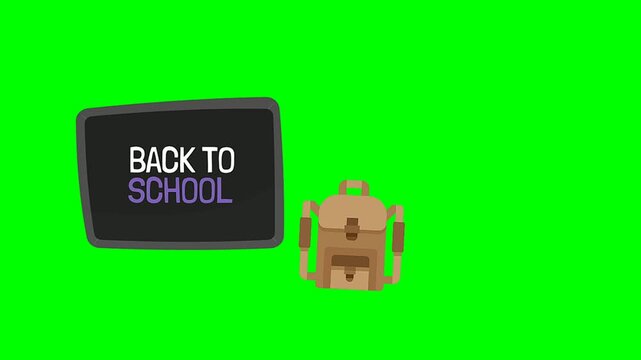 Back to school text with brown backpack icon design