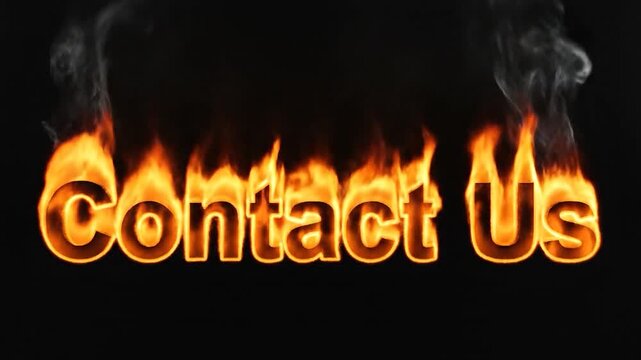 Contact us text written with burning fire flames on black background