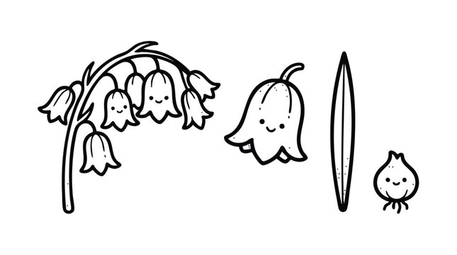 Cute Lily of the Valley Doodle Hand Drawn Line Art Vector