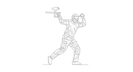 Obraz premium Action pose of a paintball athlete with marker paintball vector
