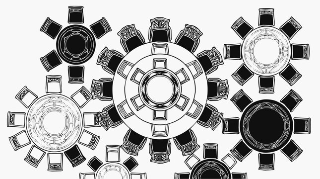 Professional Restaurant Floor Plan and Seating Chart featuring a Furniture Layout with Round Tables and Chairs for Interior Design Blueprint