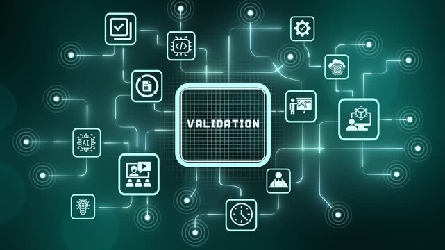 Abstract data validation framework graphic displaying secure verification workflows in modern software engineering.

