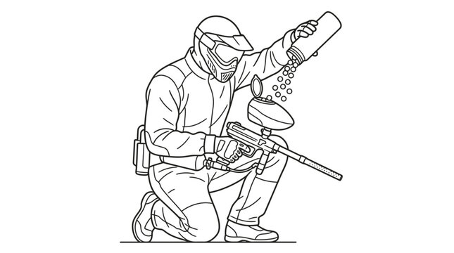 Paintball player loading ammo into marker gear paintball vector