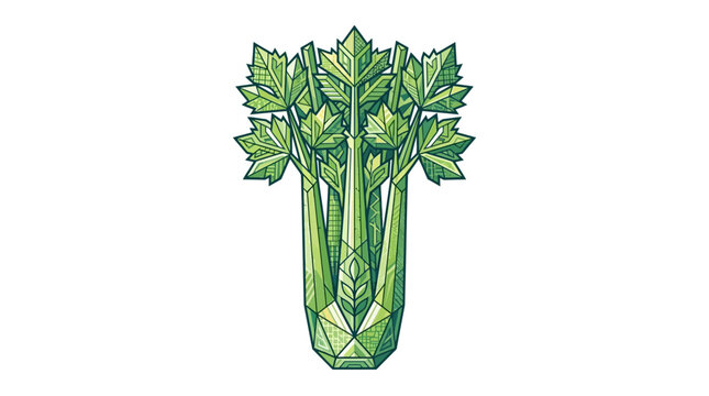 Fresh Celery Stalk with Green Leaves, Hand-Drawn Illustration, Isolated on White