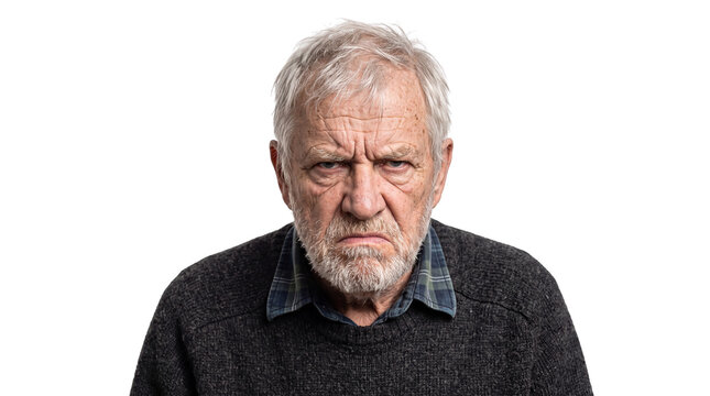 Portrait of Angry Senior Man with Grumpy Expression Isolated on Transparent Background