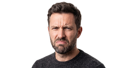 Fototapeta premium Displeased Mature Man with Disgusted Facial Expression Isolated on Transparent Background