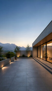 Sunset Over a Houses, Buildings, Trees, and Warm Evening Light on Residential Architecture