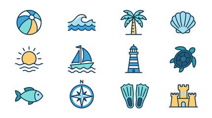 Summer beach and vacation flat line icon set. © AJI T