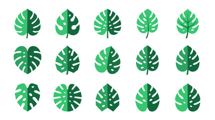 Monstera leaf icons in diverse green styles © AJI T