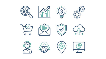Fototapeta premium Customer support and e-commerce thin line icon set.