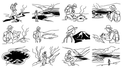 Obraz premium Hiking Adventures: Exploring Geothermal Landscapes and Mountains