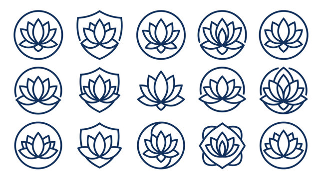 Blue lotus flower line art logo collection