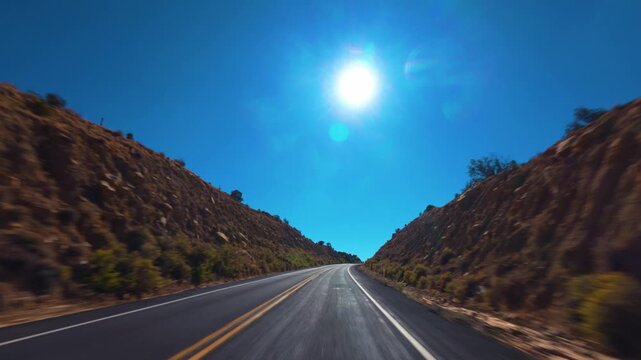 Page Arizona POV Drive on Highway 98 Through Desert Landscape